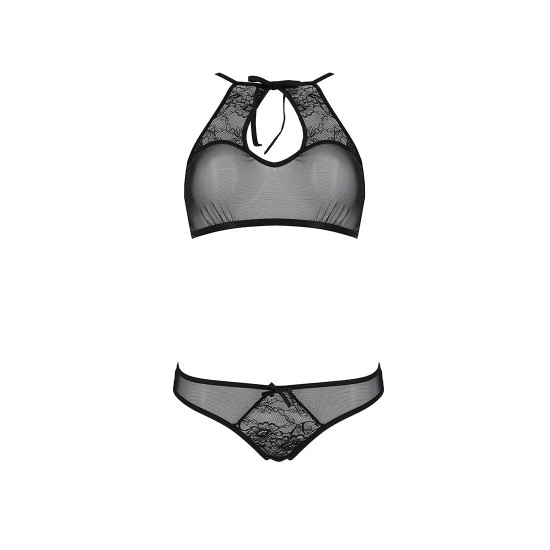 Комплект: бра, трусики з ажурним декором та відкритим кроком Ursula Set black L/XL — Passion Комплект: бра, трусики з ажурним декором та відкритим кроком Ursula Set black L/XL — Passion