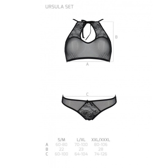 Комплект: бра, трусики з ажурним декором та відкритим кроком Ursula Set black L/XL — Passion Комплект: бра, трусики з ажурним декором та відкритим кроком Ursula Set black L/XL — Passion