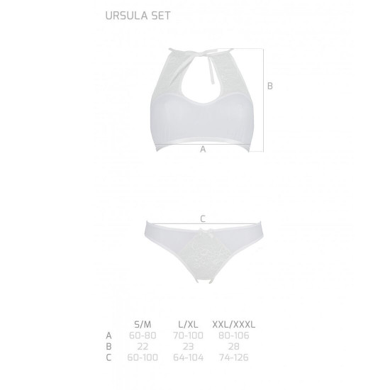 Комплект: бра, трусики з ажурним декором та відкритим кроком Ursula Set white S/M — Passion Комплект: бра, трусики з ажурним декором та відкритим кроком Ursula Set white S/M — Passion