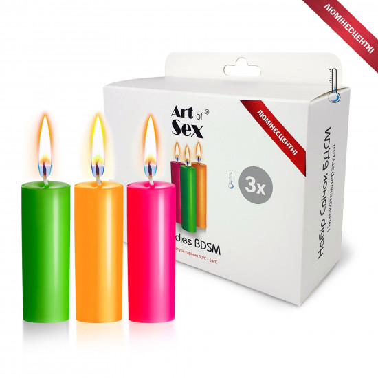 Набір воскових свічок Art of Sex size S 10 см (3 шт), низькотемпературні, люмінісцентні Набір воскових свічок Art of Sex size S 10 см (3 шт), низькотемпературні, люмінісцентні