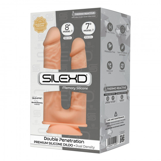 Фалоімітатор подвійний SilexD Double Gusto Flesh (Model 1 size 8" & 7"), двошаровий, силікон + Silex Фалоімітатор подвійний SilexD Double Gusto Flesh (Model 1 size 8" & 7"), двошаровий, силікон + Silex