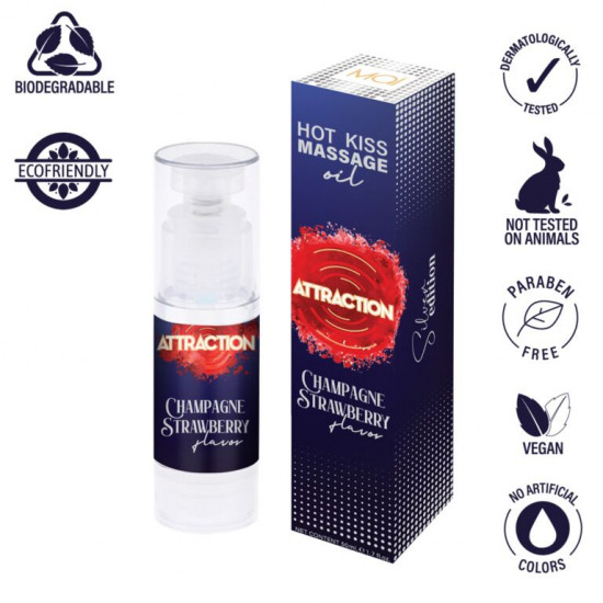 Їстівна масажна олія MAI Attraction Champagne Strawberry Hot Kiss (50 мл) Їстівна масажна олія MAI Attraction Champagne Strawberry Hot Kiss (50 мл)