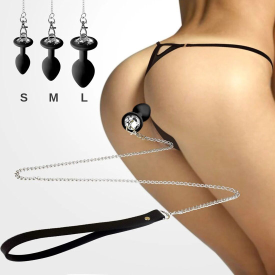 Силіконова анальна пробка Art of Sex Metal Anal Plug with Leash size L з повідцем Black Силіконова анальна пробка Art of Sex Metal Anal Plug with Leash size L з повідцем Black