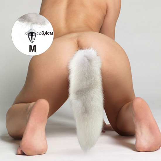 Металева анальна пробка з хвостом із натурального хутра Art of Sex size M White fox Металева анальна пробка з хвостом із натурального хутра Art of Sex size M White fox