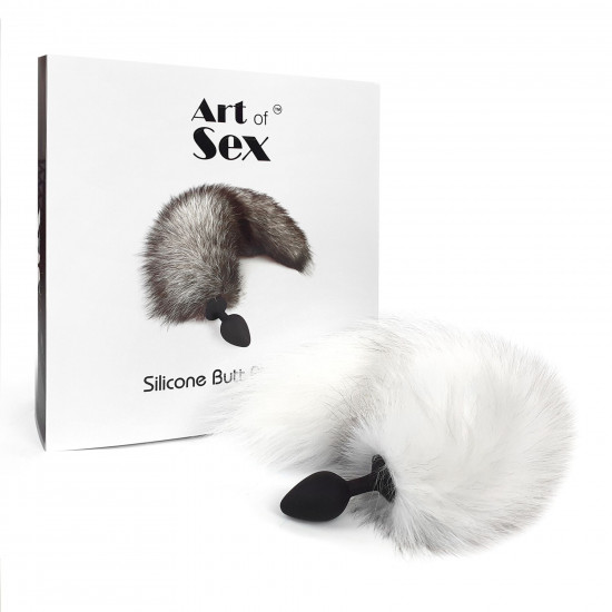 Силіконова анальна пробка з хвостом із натурального хутра Art of Sex size M White fox Силіконова анальна пробка з хвостом із натурального хутра Art of Sex size M White fox