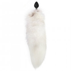 Силіконова анальна пробка з хвостом із натурального хутра Art of Sex size M White fox
