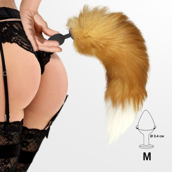 Силіконова анальна пробка з хвостом із натурального хутра Art of Sex size M Red fox Силіконова анальна пробка з хвостом із натурального хутра Art of Sex size M Red fox