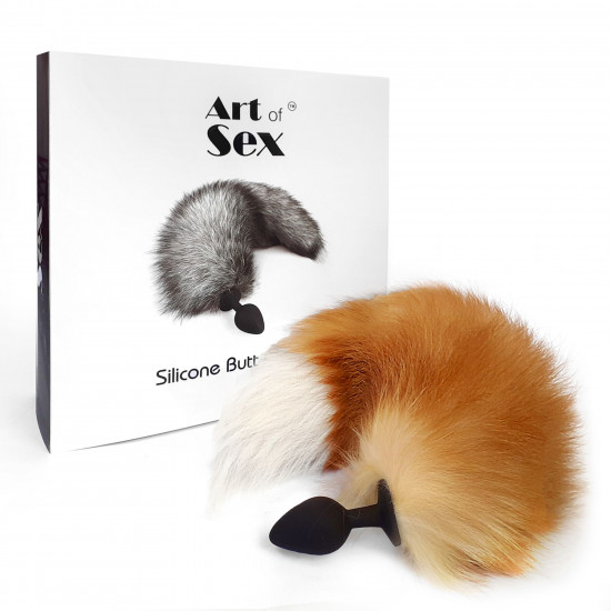 Силіконова анальна пробка з хвостом із натурального хутра Art of Sex size M Red fox Силіконова анальна пробка з хвостом із натурального хутра Art of Sex size M Red fox