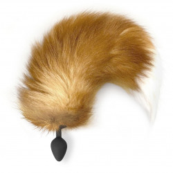 Силіконова анальна пробка з хвостом із натурального хутра Art of Sex size M Red fox