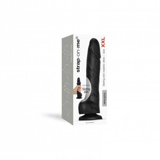 Реалістичний фалоімітатор Strap-On-Me Sliding Skin Realistic Dildo Black - XXL, ефект рухливої шкіри Реалістичний фалоімітатор Strap-On-Me Sliding Skin Realistic Dildo Black - XXL, ефект рухливої шкіри