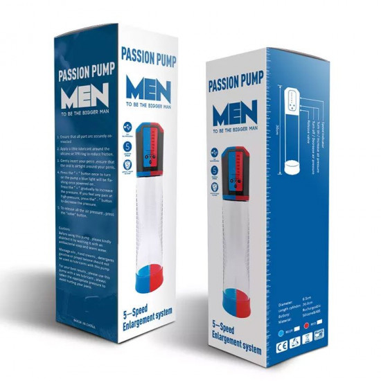 Автоматична вакуумна помпа Men Powerup Passion Enlargement system Blue, перезаряджувана, 5 режимів Автоматична вакуумна помпа Men Powerup Passion Enlargement system Blue, перезаряджувана, 5 режимів