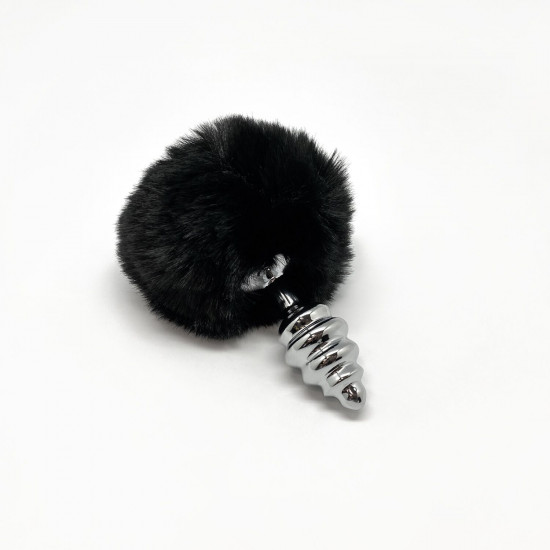 Металева анальна пробка Кролячий хвостик Alive Fluffy Twist Plug S Black, діаметр 2,9 см Металева анальна пробка Кролячий хвостик Alive Fluffy Twist Plug S Black, діаметр 2,9 см