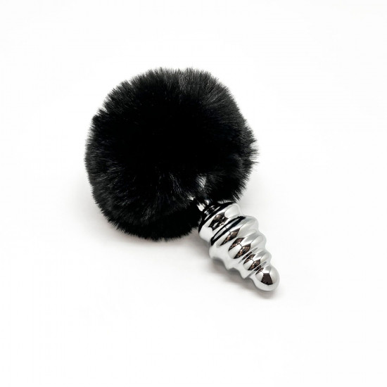 Металева анальна пробка Кролячий хвостик Alive Fluffy Twist Plug M Black, діаметр 3,4 см Металева анальна пробка Кролячий хвостик Alive Fluffy Twist Plug M Black, діаметр 3,4 см