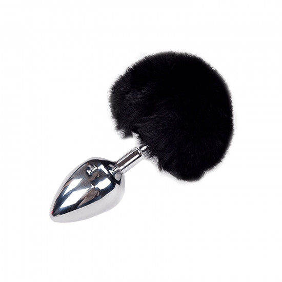 Металева анальна пробка Кролячий хвостик Alive Fluffy Plug L Black, діаметр 3,9 см Металева анальна пробка Кролячий хвостик Alive Fluffy Plug L Black, діаметр 3,9 см