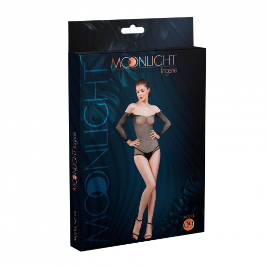 Сітчасте боді зі стразами Moonlight Model 09 XS-L Black, відкриті плечі Сітчасте боді зі стразами Moonlight Model 09 XS-L Black, відкриті плечі