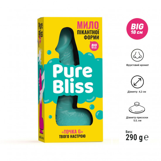 Крафтове мило-член із присоскою Pure Bliss BIG Turquoise, натуральне Крафтове мило-член із присоскою Pure Bliss BIG Turquoise, натуральне
