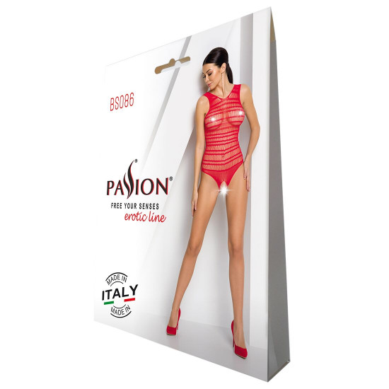 Бодістокінг з доступом Passion BS086 red, вертикальна сітка, виріз на спинці Бодістокінг з доступом Passion BS086 red, вертикальна сітка, виріз на спинці