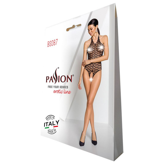 Бодістокінг у велику сітку Passion BS087 black, відкрита спина, халтер, з доступом Бодістокінг у велику сітку Passion BS087 black, відкрита спина, халтер, з доступом