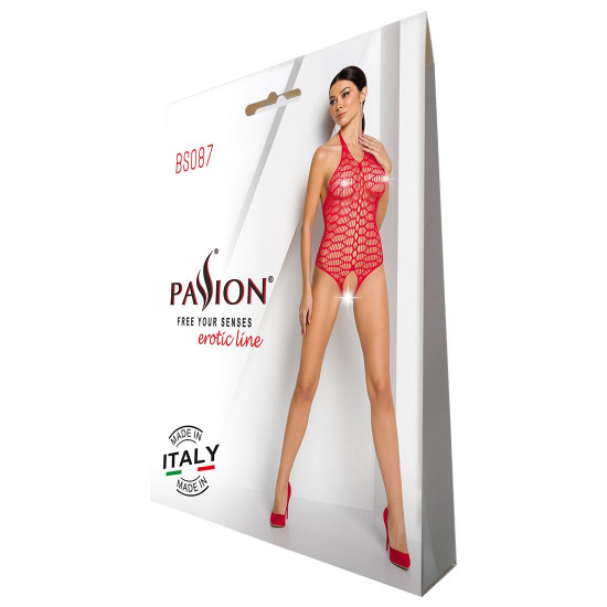 Бодістокінг у велику сітку Passion BS087 red, відкрита спина, халтер, з доступом Бодістокінг у велику сітку Passion BS087 red, відкрита спина, халтер, з доступом