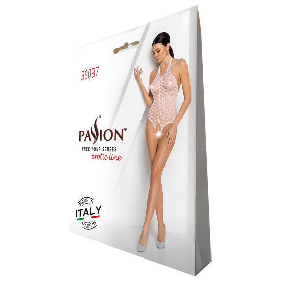 Бодістокінг у велику сітку Passion BS087 white, відкрита спина, халтер, з доступом Бодістокінг у велику сітку Passion BS087 white, відкрита спина, халтер, з доступом