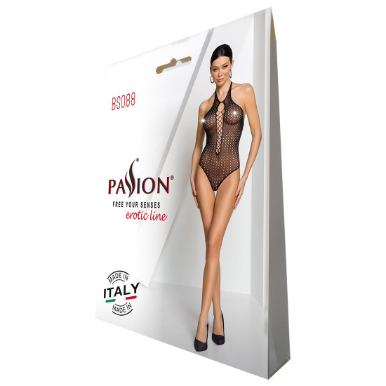 Бодістокінг з декольте Passion BS088 black, імітація корсетної шнурівки Бодістокінг з декольте Passion BS088 black, імітація корсетної шнурівки