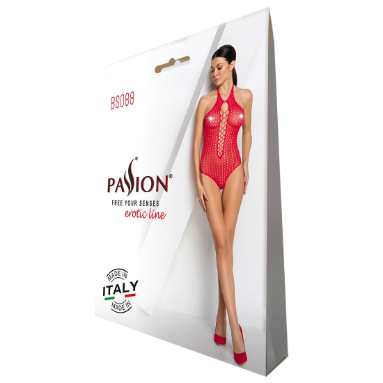 Бодістокінг з декольте Passion BS088 red, імітація корсетної шнурівки Бодістокінг з декольте Passion BS088 red, імітація корсетної шнурівки