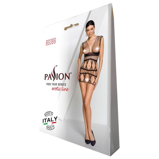 Бодістокінг-сукня Passion BS089 black, міні, плетіння у вигляді павутини Бодістокінг-сукня Passion BS089 black, міні, плетіння у вигляді павутини