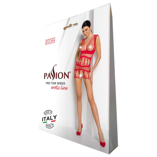 Бодістокінг-сукня Passion BS089 red, міні, плетіння у вигляді павутини Бодістокінг-сукня Passion BS089 red, міні, плетіння у вигляді павутини