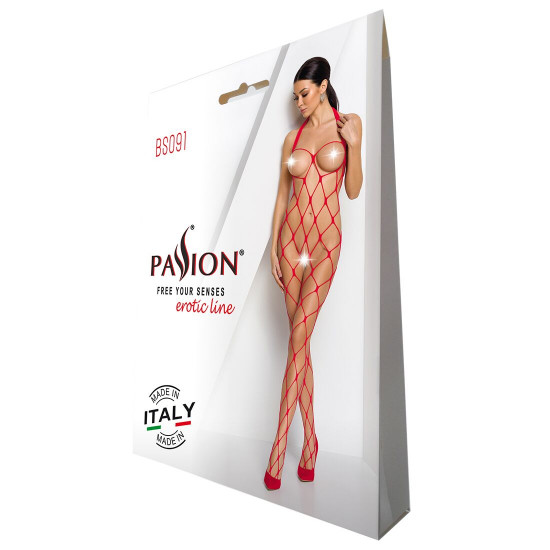 Бодістокінг у дуже велику сітку Passion BS091 red, з доступом Бодістокінг у дуже велику сітку Passion BS091 red, з доступом