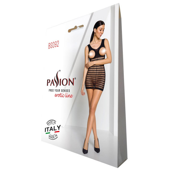 Бодістокінг-сукня з відкритими грудями Passion BS092 black Бодістокінг-сукня з відкритими грудями Passion BS092 black