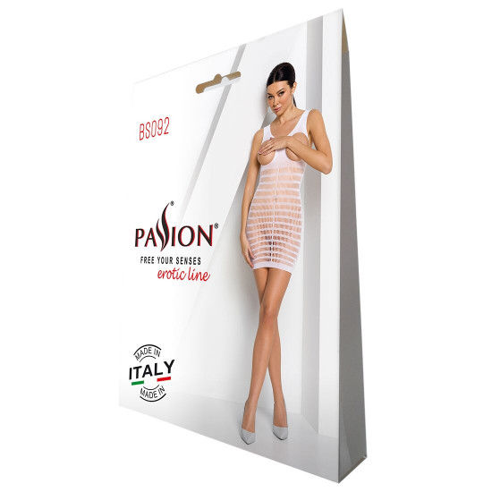 Бодістокінг-сукня з відкритими грудями Passion BS092 white Бодістокінг-сукня з відкритими грудями Passion BS092 white