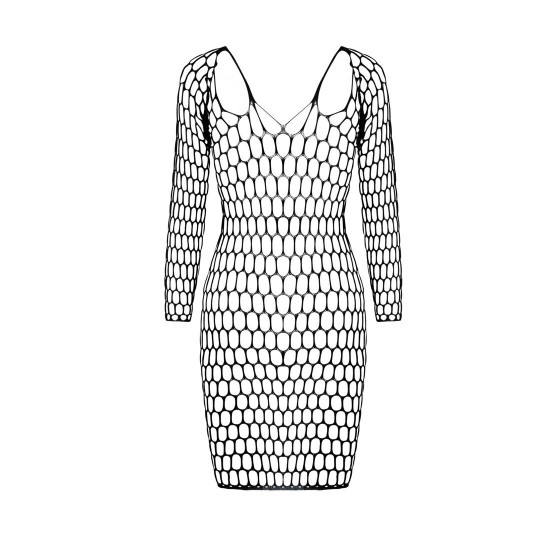 Бодістокінг-сукня з глибоким коміром Passion BS093 black, довгі рукави Бодістокінг-сукня з глибоким коміром Passion BS093 black, довгі рукави