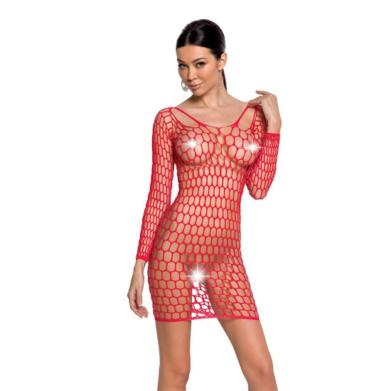 Бодістокінг-сукня з глибоким коміром Passion BS093 red, довгі рукави Бодістокінг-сукня з глибоким коміром Passion BS093 red, довгі рукави