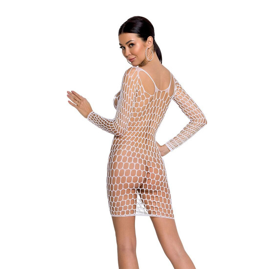 Бодістокінг-сукня з глибоким коміром Passion BS093 white, довгі рукави Бодістокінг-сукня з глибоким коміром Passion BS093 white, довгі рукави