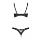 Комплект з екошкіри Celine Bikini black L/XL — Passion: відкритий бра зі стрічками, стрінги зі шнурі Комплект з екошкіри Celine Bikini black L/XL — Passion: відкритий бра зі стрічками, стрінги зі шнурі