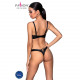 Комплект з екошкіри Celine Bikini black L/XL — Passion: відкритий бра зі стрічками, стрінги зі шнурі Комплект з екошкіри Celine Bikini black L/XL — Passion: відкритий бра зі стрічками, стрінги зі шнурі
