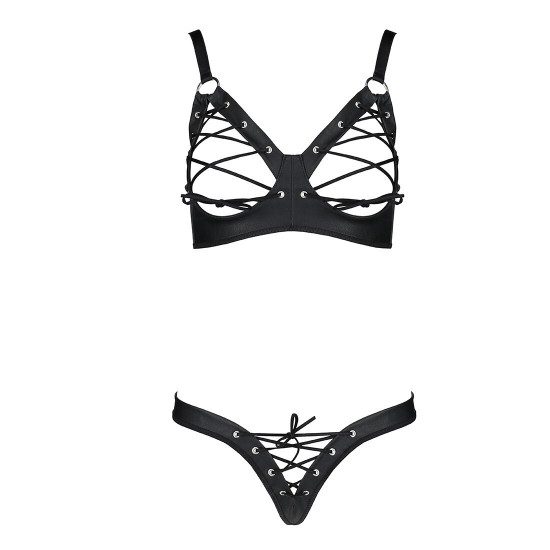 Комплект з екошкіри CELINE BIKINI black XXL/XXXL — Passion: відкритий бра зі стрічками, стрінги зі ш Комплект з екошкіри CELINE BIKINI black XXL/XXXL — Passion: відкритий бра зі стрічками, стрінги зі ш