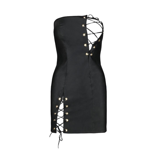 Мінісукня з екошкіри CELINE CHEMISE black XXL/XXXL — Passion: шнурівка, трусики в комплекті Мінісукня з екошкіри CELINE CHEMISE black XXL/XXXL — Passion: шнурівка, трусики в комплекті