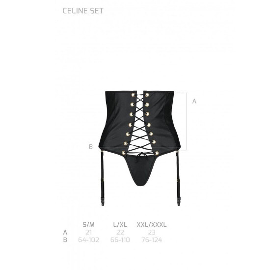 Пояс-корсет з екошкіри CELINE SET black S/M — Passion: шнурівка, знімні пажі для панчіх, стрінги Пояс-корсет з екошкіри CELINE SET black S/M — Passion: шнурівка, знімні пажі для панчіх, стрінги
