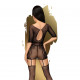 Бодістокінг Penthouse High stakes S/L Black, мінісукня, квітковий декор, глибоке декольте, панчохи Бодістокінг Penthouse High stakes S/L Black, мінісукня, квітковий декор, глибоке декольте, панчохи