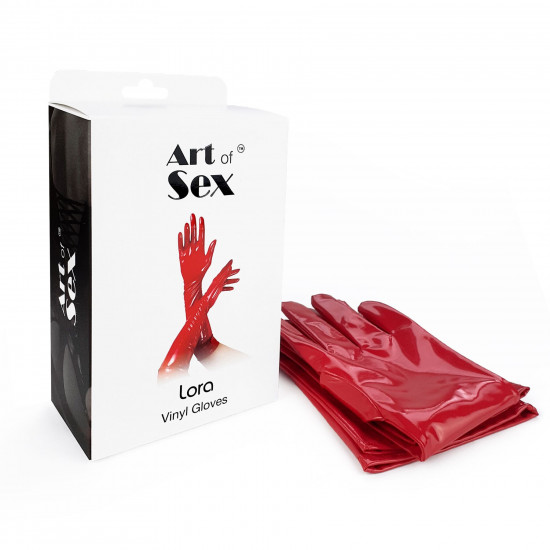 Глянсові вінілові рукавички Art of Sex - Lora, розмір S, колір Червоний Глянсові вінілові рукавички Art of Sex - Lora, розмір S, колір Червоний