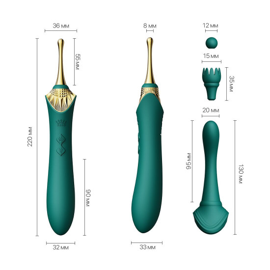 Вагінально-кліторальний вібратор Zalo — Bess Turquoise Green, багатофункціональний із насадками Вагінально-кліторальний вібратор Zalo — Bess Turquoise Green, багатофункціональний із насадками