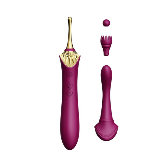 Вагінально-кліторальний вібратор Zalo — Bess Velvet Purple, мультифункціональний із насадками Вагінально-кліторальний вібратор Zalo — Bess Velvet Purple, мультифункціональний із насадками