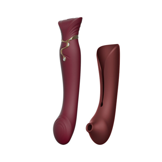Смартвібратор 3в1 Zalo — Queen Wine Red, пульсівна перлина та вакуум, кристал Swarovski Смартвібратор 3в1 Zalo — Queen Wine Red, пульсівна перлина та вакуум, кристал Swarovski