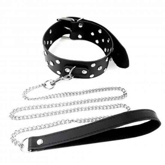 Нашийник з повідцем із натуральної шкіри із заклепками Art of Sex - Jenna Collar with Leash, чорний Нашийник з повідцем із натуральної шкіри із заклепками Art of Sex - Jenna Collar with Leash, чорний