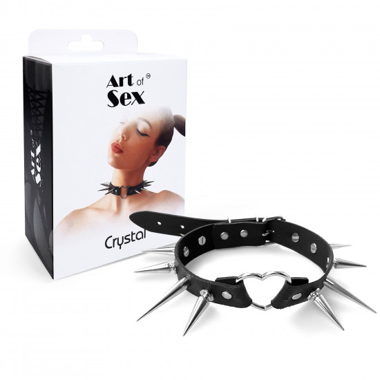 Чокер Серце з великими шипами, із натуральної шкіри Art of Sex - Crystal, колір Чорний Чокер Серце з великими шипами, із натуральної шкіри Art of Sex - Crystal, колір Чорний