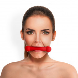 Кляп-палиця на ременях Art of Sex – Gag Stick Silicon, червоний, натуральна шкіра
