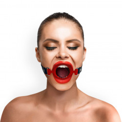Кляп-розширювач силіконове кільце Art of Sex – Gag ring, червоний, натуральна шкіра