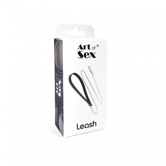Повідець на ланцюжку із натуральної шкіри Art of Sex - Leash, колір Чорний Повідець на ланцюжку із натуральної шкіри Art of Sex - Leash, колір Чорний