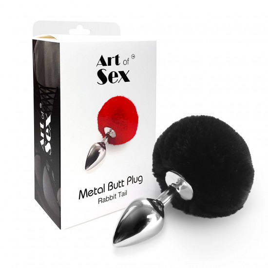 Металевий анальний затор М Art of Sex - Metal Butt plug Rabbit Tail, Чорний Металевий анальний затор М Art of Sex - Metal Butt plug Rabbit Tail, Чорний